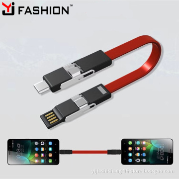 Yijiashishang 2018 best gift OEM logo 4 in 1 OTG magnet keychain usb charging data cable for all smartphone